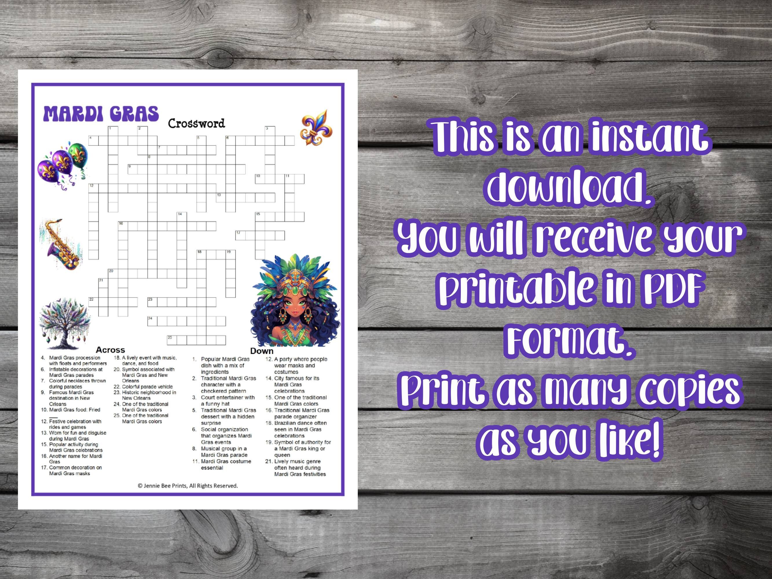 Mardi Gras Crossword Puzzle Family Friendly Fun Printable Puzzles for Mardi Gras Crossword Puzzle Family Friendly Fun Printable Puzzles for