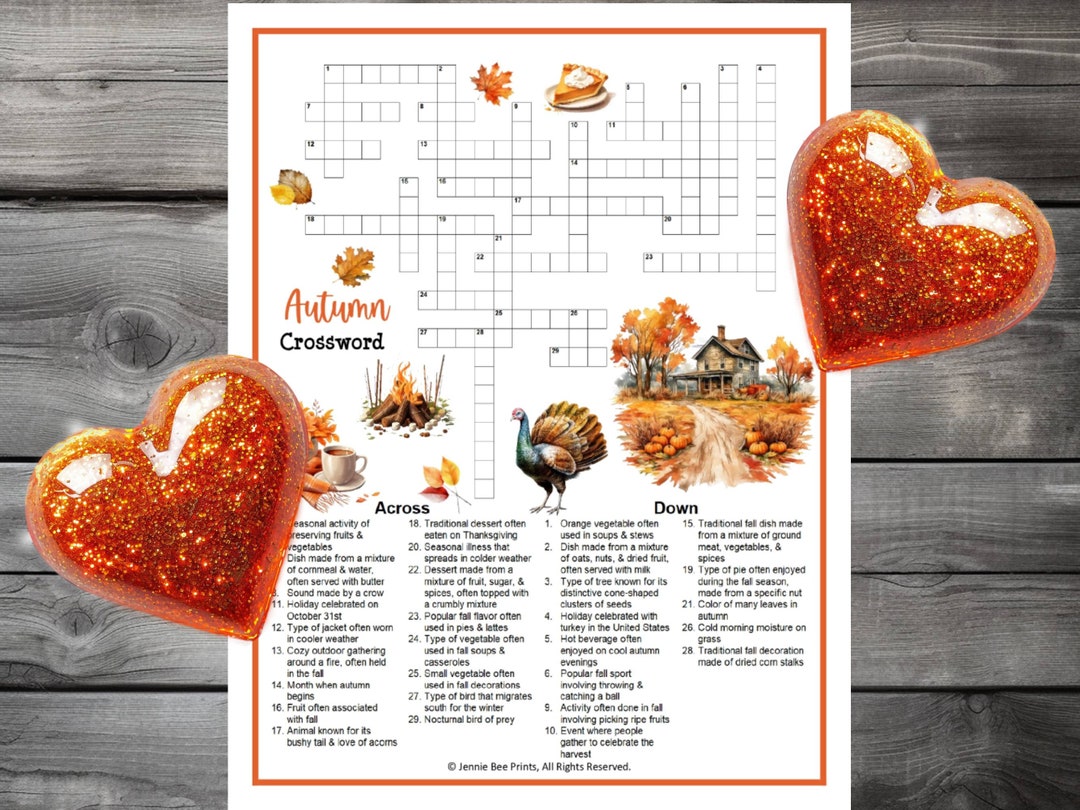 Autumn Crossword Puzzle, Family Friendly Fun Spring Printable, Puzzles ...