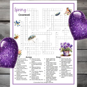 Spring Crossword Puzzle, Family Friendly Fun Spring Printable, Puzzles for Adults Seniors Teens & Kids, Spring Theme Group Printable Game