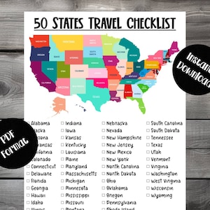 50 US Bundesstaaten Checkliste, USA Karte, Planer Vorlage, 50 US Bundesstaaten Challenge, Reisekarte