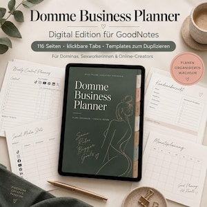 Domme Business Planner - Digitaler GoodNotes Planer für Dominas und Sexworkerinnen - Kunden, Sessions, Finanzen, Content und  Fansly