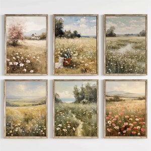 Set of 6 Printable Wildflower Wall Art, Farmhouse Print, Printable Vintage Wildflower Prints, Digital Download