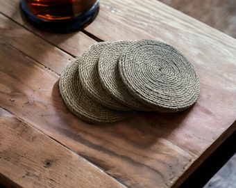 Handmade Jute Coaster Set,Drink Coaster,Set of 4 Coasters,Table Coasters,Bohemian Coaster,Made from Natural Jute Rope,Homemade Coasters