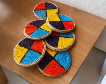 Coaster,Colorful coasters,Colored jute coasters,Drink coaster,Wicker coaster,Handcrafted coaster,Colorful drink coasters,interior gift