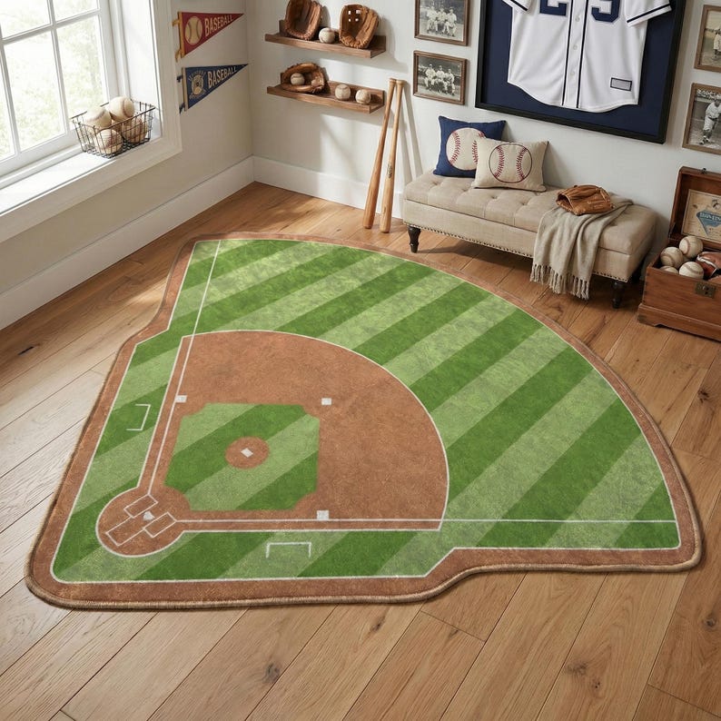 Custom Baseball Field Shaped Area Rug for Personalized Sports Themed ...