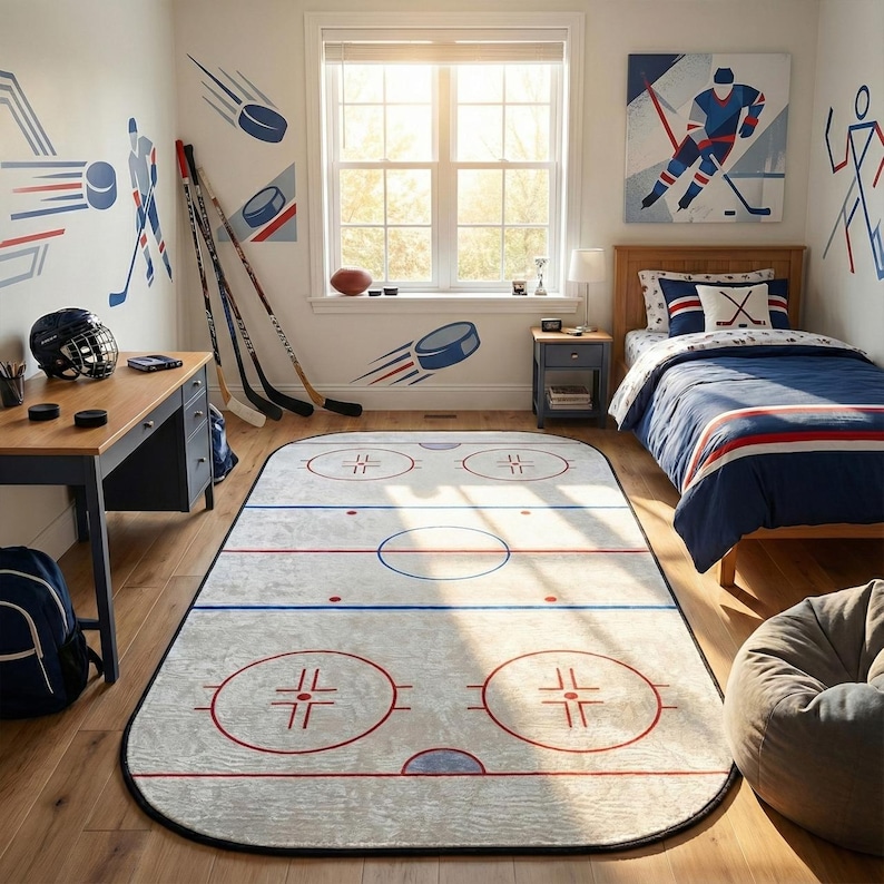 Custom Ice Hockey Rink Washable Area Rug image 1