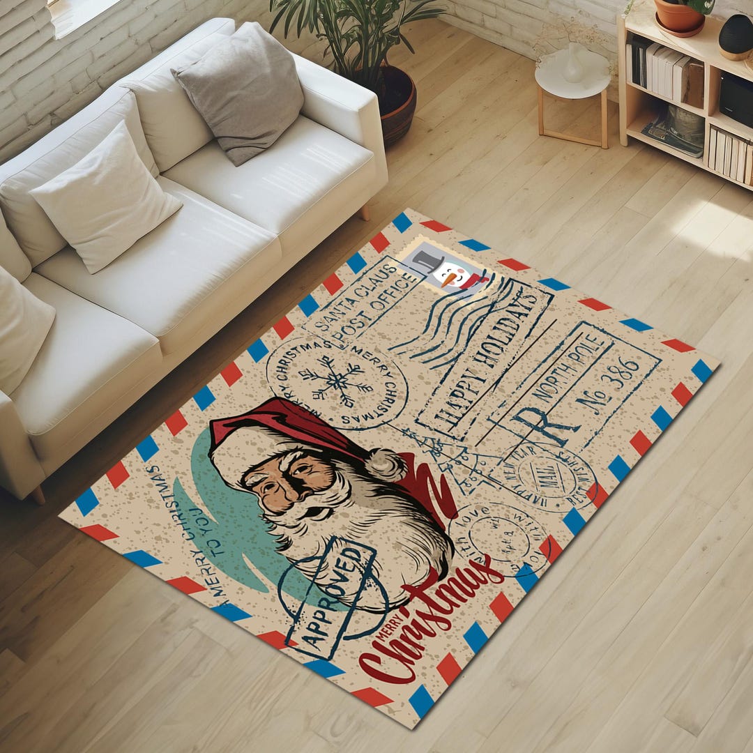 Greetings Rug Santa Claus Christmas Rug, Holiday Greetings Printed Carpet (machine ...