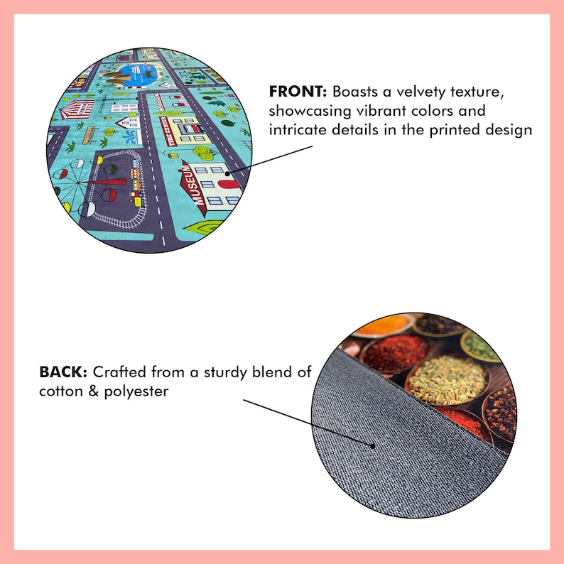 May include: A colorful play mat with a city scene, featuring a museum, a park, and a fire station. The mat is made of a soft, velvety fabric and has a sturdy back.