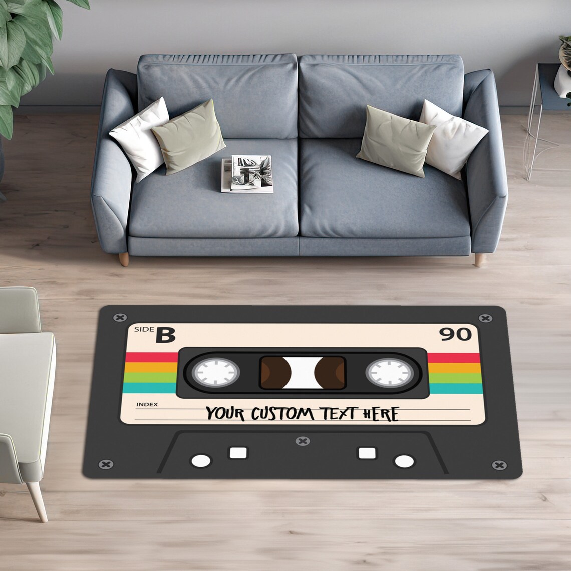 Vibrant Customizable Retro Classic Cassette Tape Printed Area Rug ...