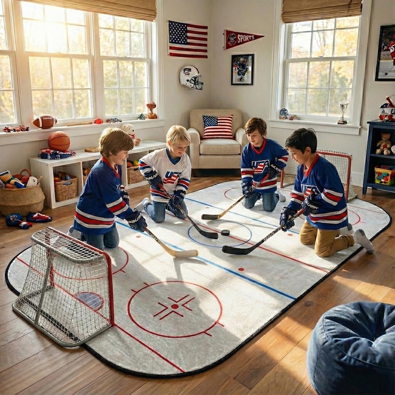 Custom Ice Hockey Rink Washable Area Rug image 2