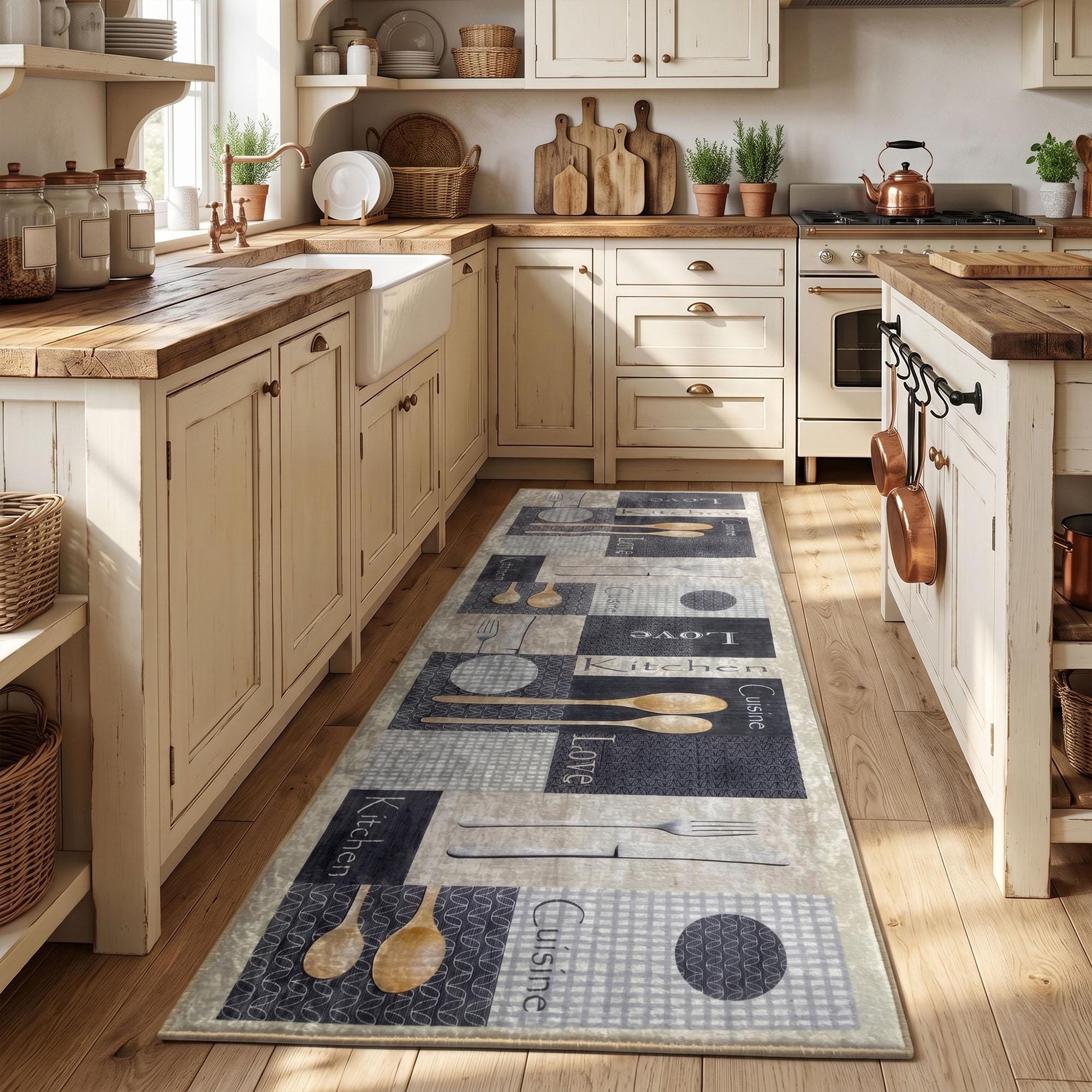 Kitchen Rugs Options Customizable Rustic Cuisine Washable Kitchen Rug; Non-slip Backing ...