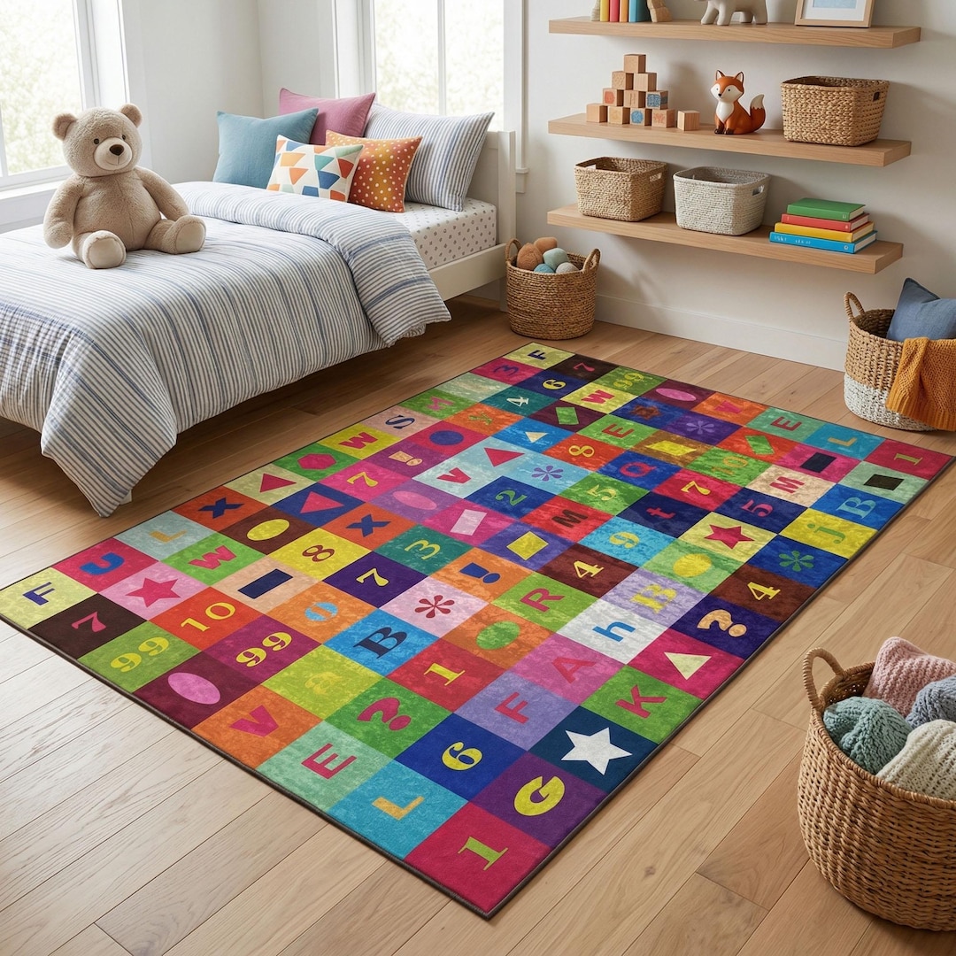 Alphabet Rug Numbers Personalized Alphabet Rug, Numbers & Shapes, Machine Washable - Etsy