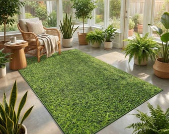 Tappeto stampato con erba verde realistica, in morbido tessuto lavabile in lavatrice