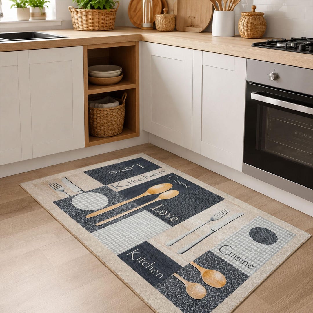 Kitchen Dish Rug Customizable Rustic Cuisine Washable Kitchen Rug; Non-slip Backing ...