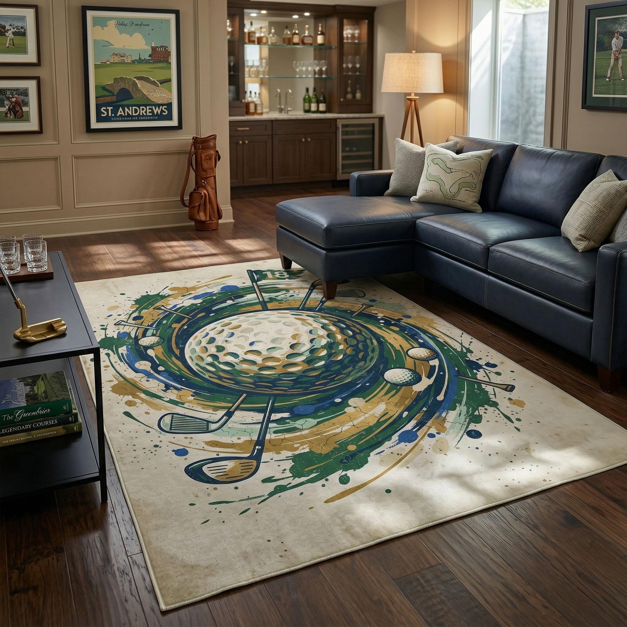 Neutral Color Golf Rug Vintage Golf Splash Area Rug, Washable Country Club Decor (non-slip ...