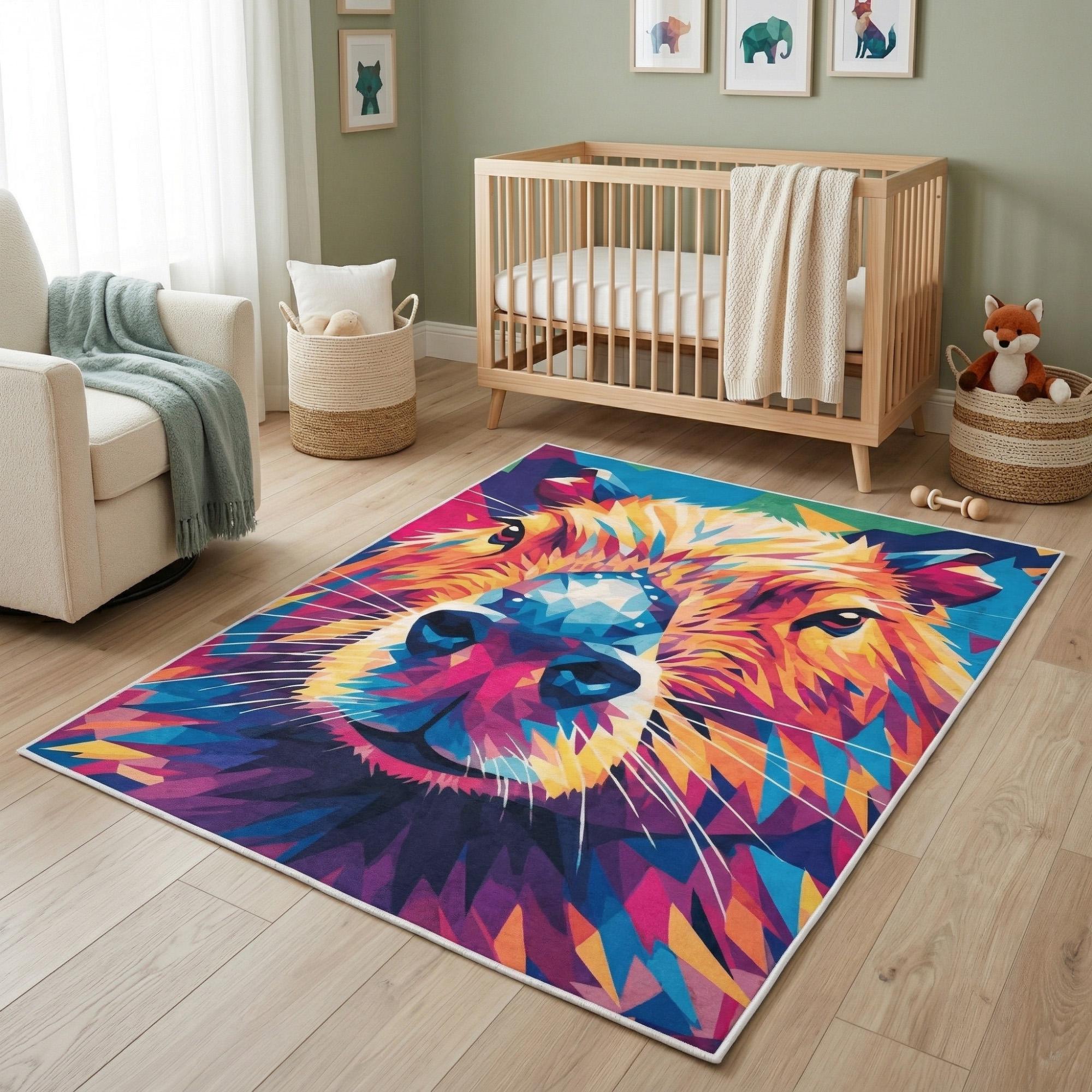 Capybara Rug Rectangle Vibrant Geometric Capybara Area Rug Featuring Colorful Low Poly Animal ...