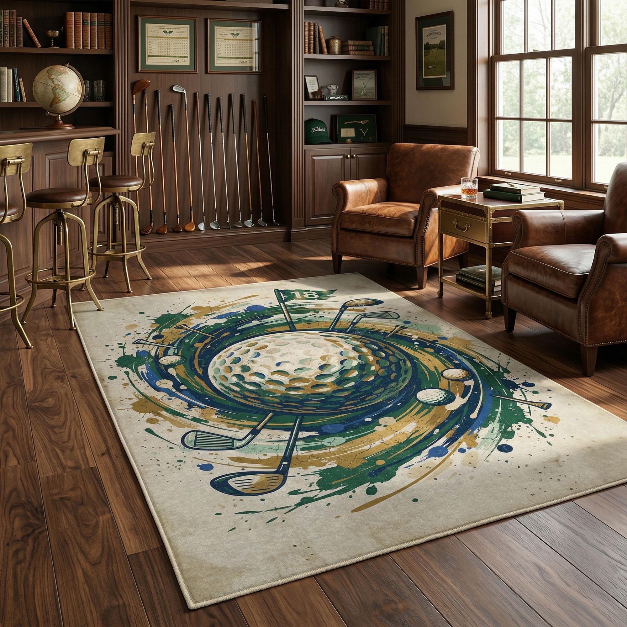 Neutral Color Golf Rug Vintage Golf Splash Area Rug, Washable Country Club Decor (non-slip ...