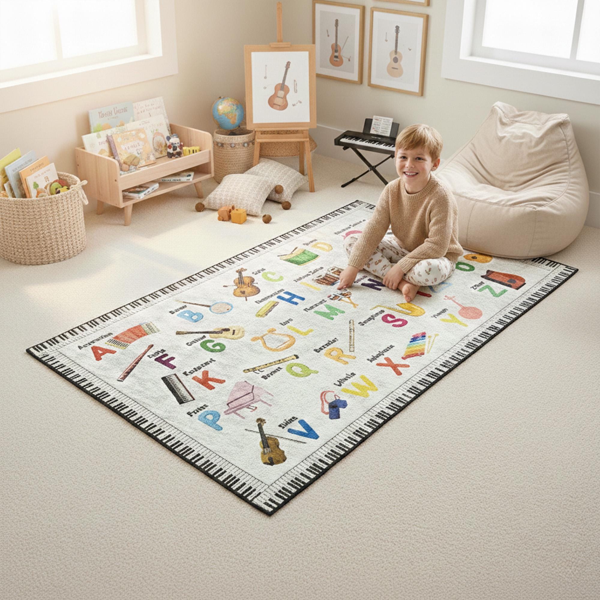 Musical Instrument Rug Musical Alphabet Rug With Instruments and Piano Keys Border for Kids ...