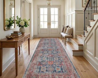 Washable Heritage Bloom Vintage Kilim Runner Rug with Non-Slip Cotton Backing
