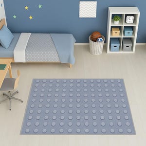 Gray Building Block Pattern Printed Machine Washable Rug for Kids Room; Creative Gift Idea for Building Block Lovers; Modern Playroom Decor