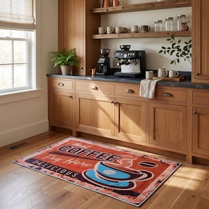 Wasbaar vintage koffiebarkleed voor keukendecoratie