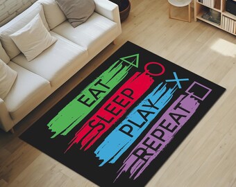 Eat Sleep Play Wiederholen Gamer Bereich Teppich, maschinenwaschbar