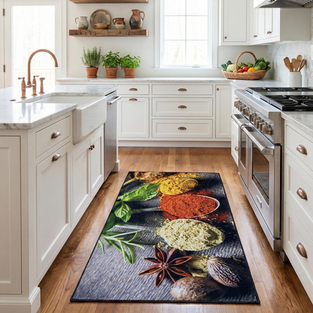 Spice Rug Vibrant Herbs and Spices Printed Washable and Non Slip Kitchen Rug - Etsy