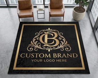 Tappeto quadrato lavabile con logo aziendale personalizzato, ideale per arredare un ufficio moderno.