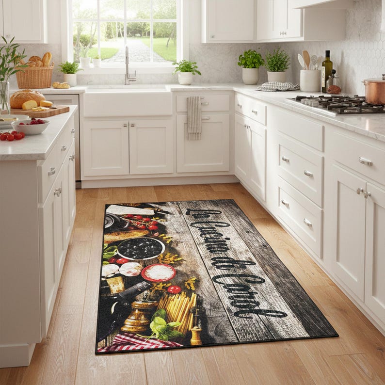 Pasta Rug Personalized Italian Kitchen Rug With a Custom Name and Rustic Food ...