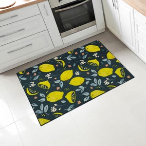 Fresh Lemons Pattern Print Kitchen Area Rug; Machine Washable Unique Kitchen Carpet; Vibrant Stylish Kitchen Mat; Gift for Kitchen