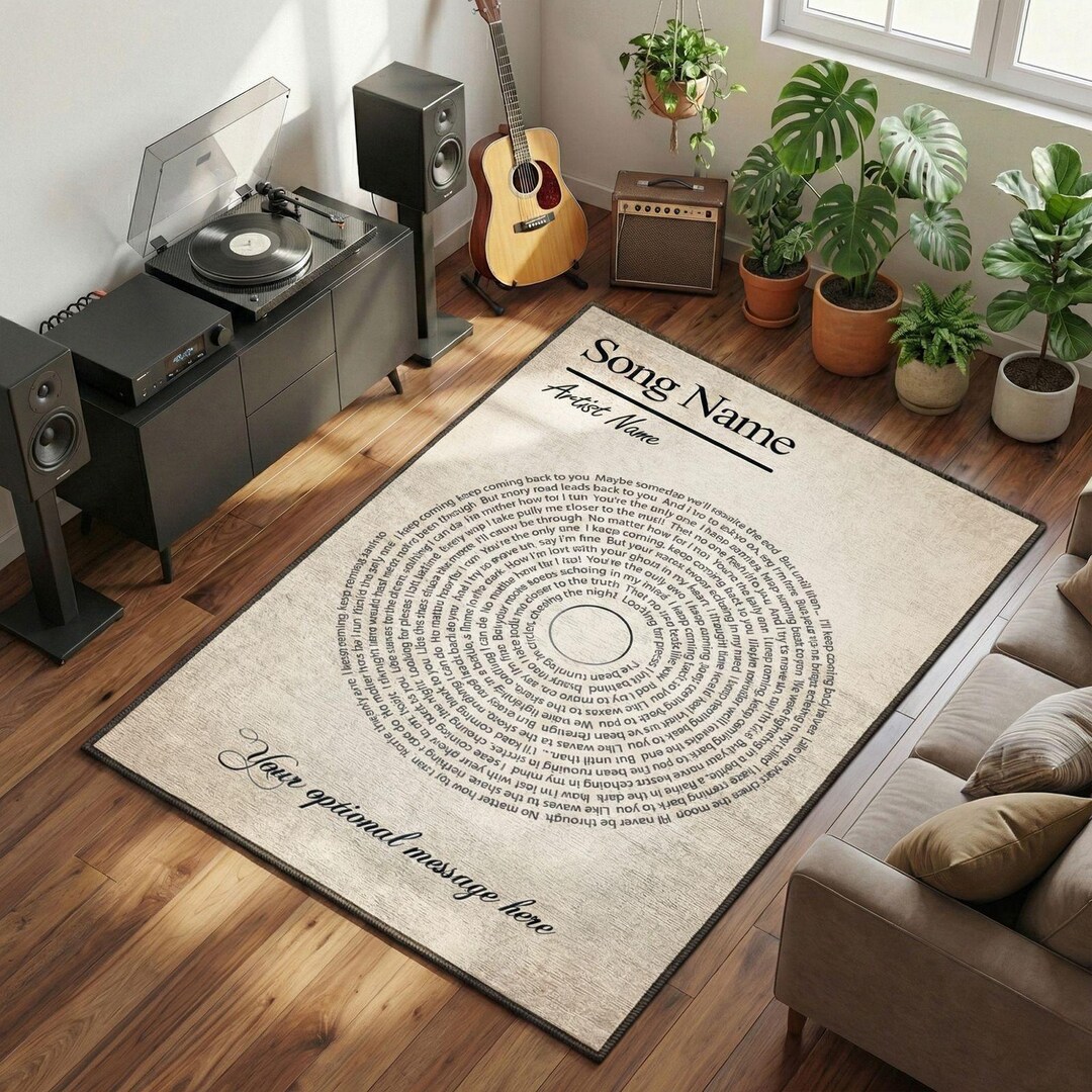 Personalized Vinyl Record Rug Featuring Custom Song Lyrics and Artist ...