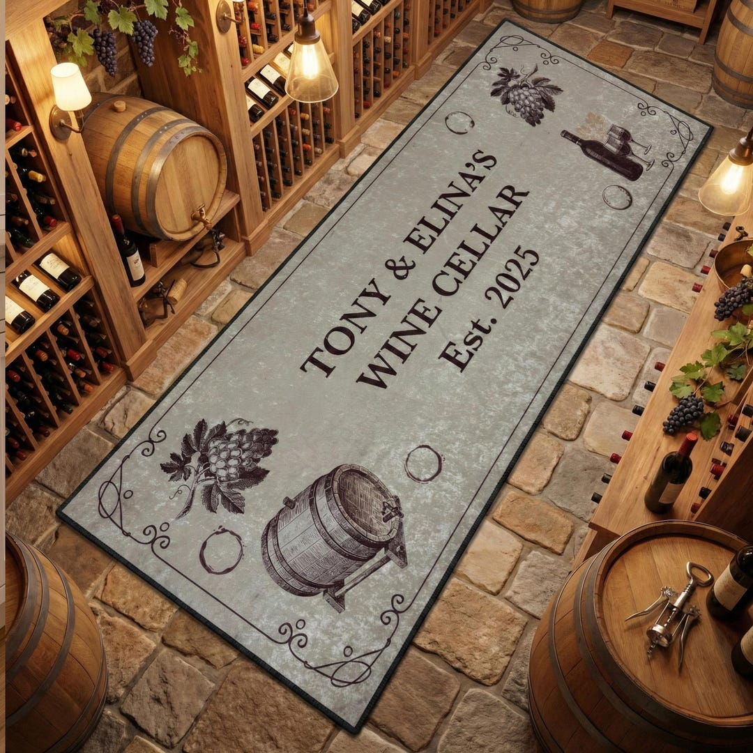 Personalized Washable Vintage Wine Cellar Runner & Area Rug With Non ...