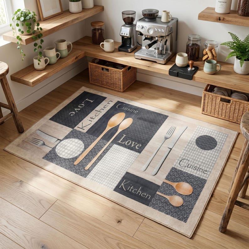 Kitchen Rugs Options Customizable Rustic Cuisine Washable Kitchen Rug; Non-slip Backing ...