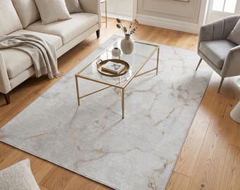 Tappeto lavabile con venature effetto marmo grigio e oro