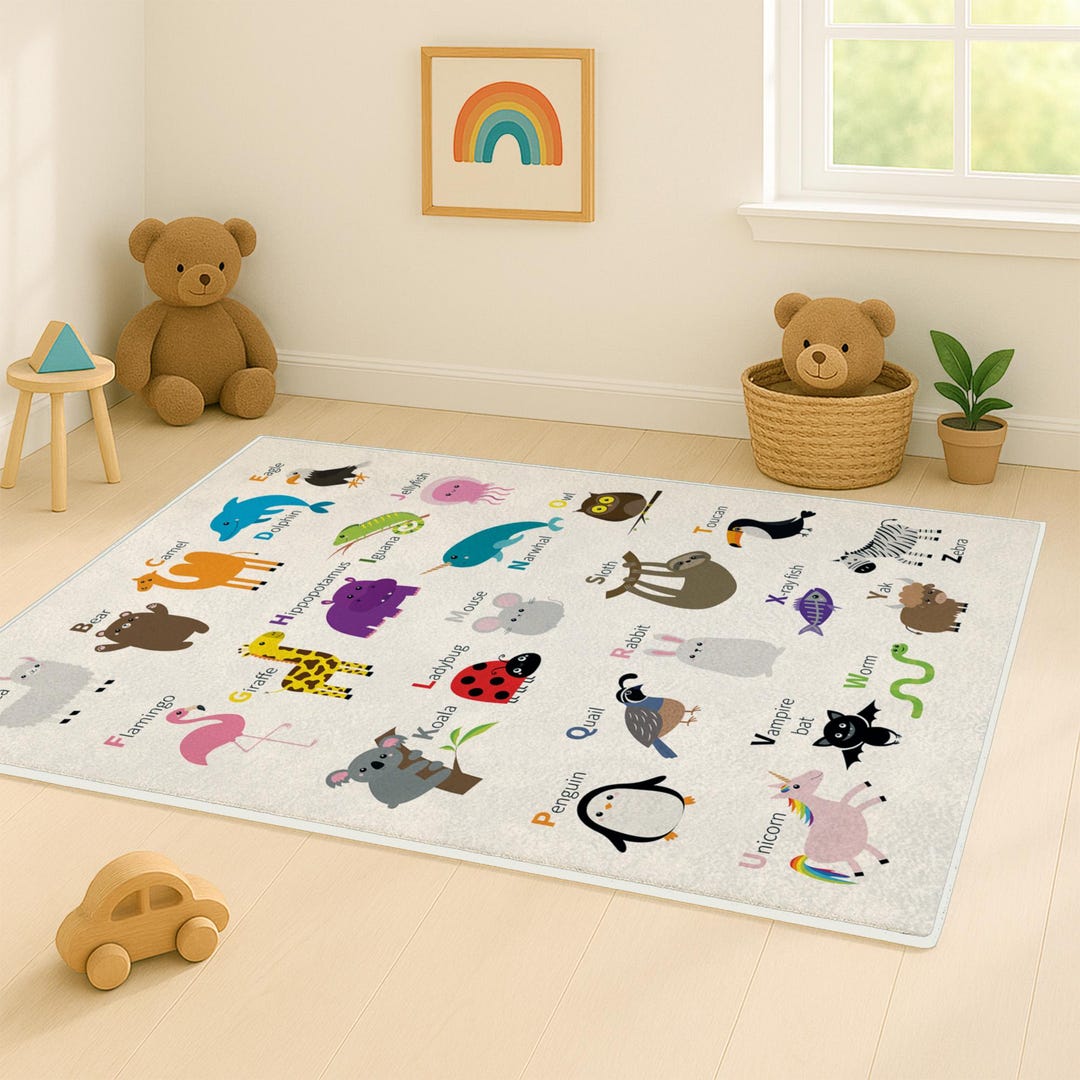 Animal Alphabet Rug for Kids Room – Soft Velvet Texture, Educational ...