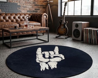 Tappeto rotondo Rock Bones nero lavabile con retro antiscivolo opzionale