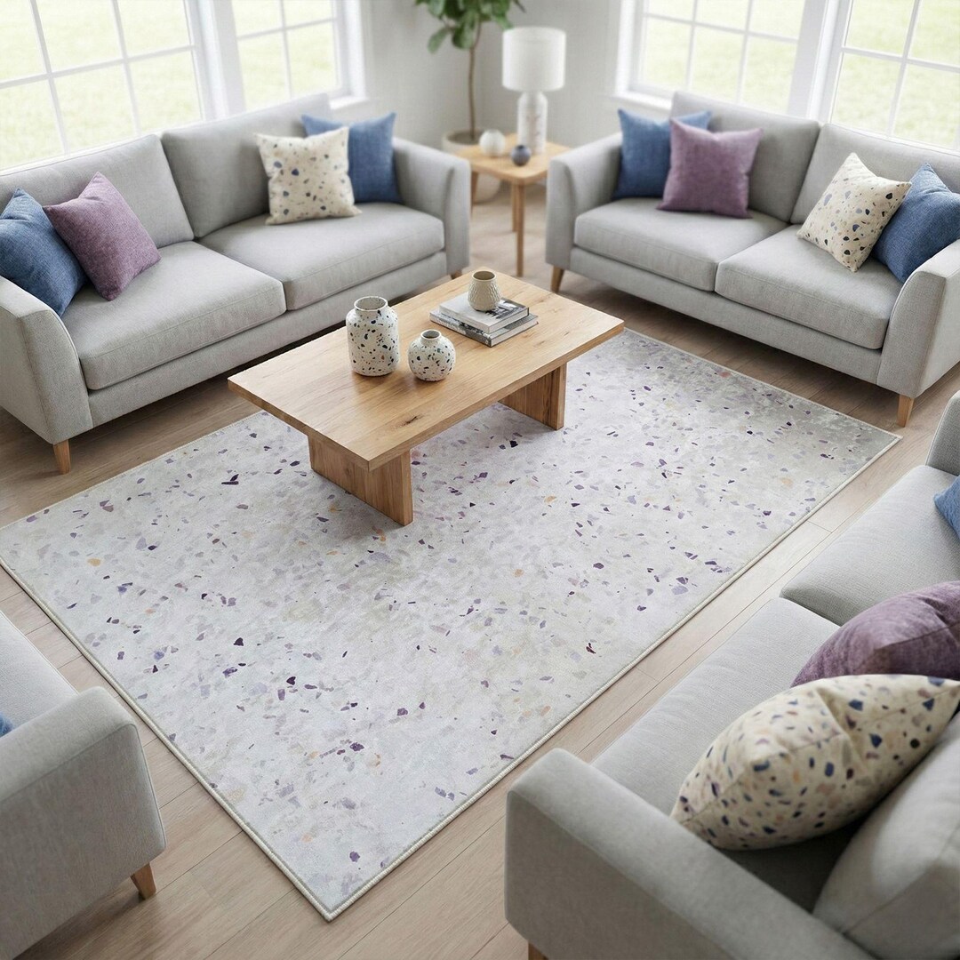 Terrazo Rug Modern Gray Terrazzo Pattern Digital Print Area Rug With Colorful Chips ...