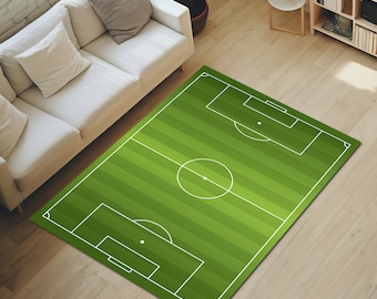 Vibrant Soccer Field Rug, Machine Washable Football Carpet