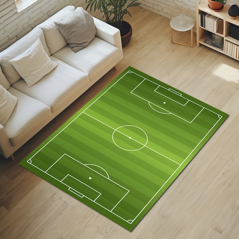 Vibrant Soccer Field Area Rug; Machine Washable Unique Football Field ...