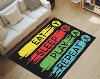 Personalisierter Gamer Teppich, ""Eat Sleep Play Wiederholung", maschinenwaschbar."