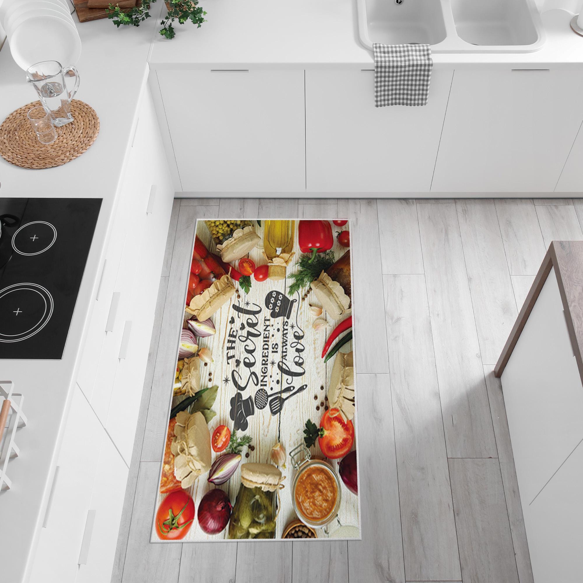 Personalized Kitchen Rug With Cooking Ingredients; Colorful Kitchen Mat ...