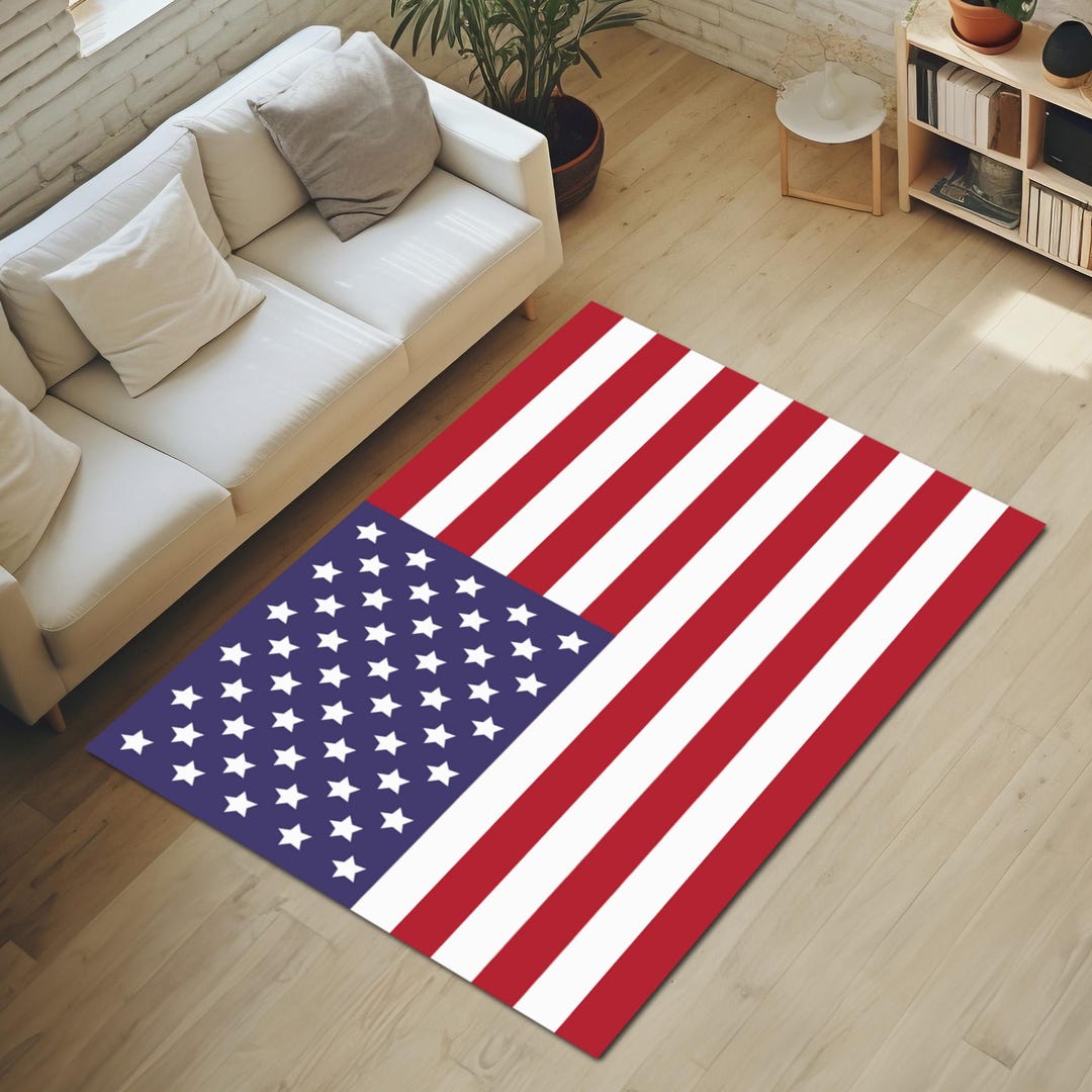 Patriotic USA Flag Printed Rug; Vibrant Machine Washable American Flag ...