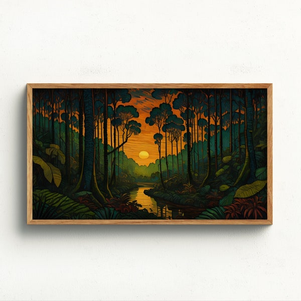 Frame TV Art Digital Download | Rainforest at Sunset | Farmhouse Art for TV | Samsung Frame TV Art | Colourful Decor  | Colourful Sunset