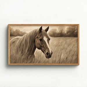Frame TV Art Digital Download | Horse in Vintage Sepia | Rustic Farmhouse Art for TV | Samsung Frame TV Art | Countryside & Horse Portrait