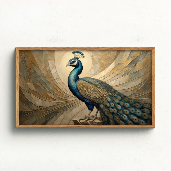 Frame TV Art Digital Download | The Peacock | Rustic Farmhouse Art for TV | Samsung Frame TV Art | Majestic Peacock on a Mosaic Background