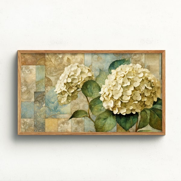 Frame TV Art Digital Download | Retro Hydrangea | Rustic Farmhouse Art for TV | Samsung Frame TV Art | Retro Shabby Chic Hydrangea Flowers