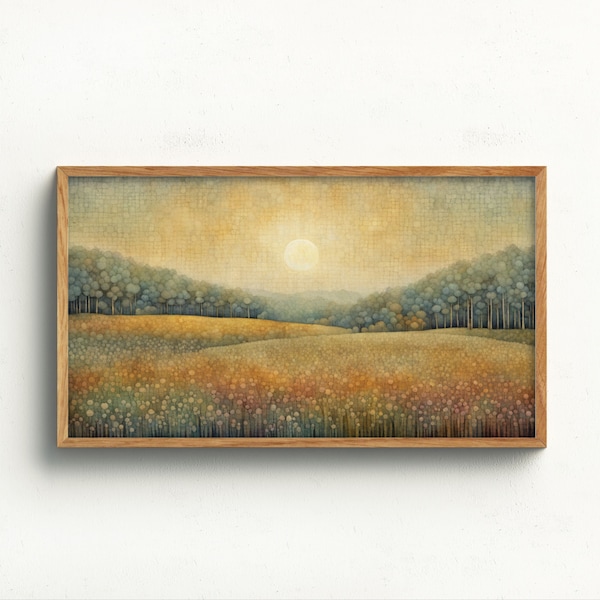 Frame TV Art Digital Download | Meadow Landscape | Farmhouse Art for TV | Samsung Frame TV Art | Naive Textured Landscape of Hills and Trees