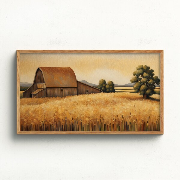 Frame TV Art Digital Download | Country Barn | Rustic Farmhouse Art for TV | Samsung Frame TV Art | Barn and Wheat Fields in Rich Colours