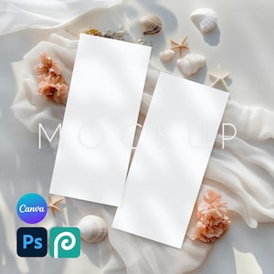Maquette de carte de menu 4 x 9, Maquette de menu de mariage à la plage, PSD de maquette de menu d'été, Maquette de programme de mariage, Maquette de menu de programme de dîner Canva PNG