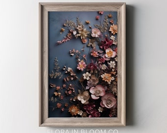 3D Floral Wall Art: Moody Flower Placement Print (Digital Download)